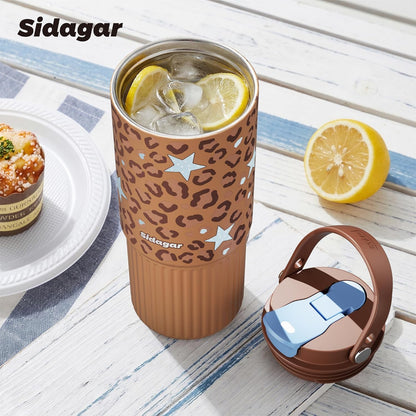 26 oz Insulated Stainless Steel Tumbler with Straw & Handle Black | Leak-proof Water Bottle| Dual Drinking Options with Straw & Spout | Cup Holder Compatible| BPA-Free | Cold 12H| Easy to Clean