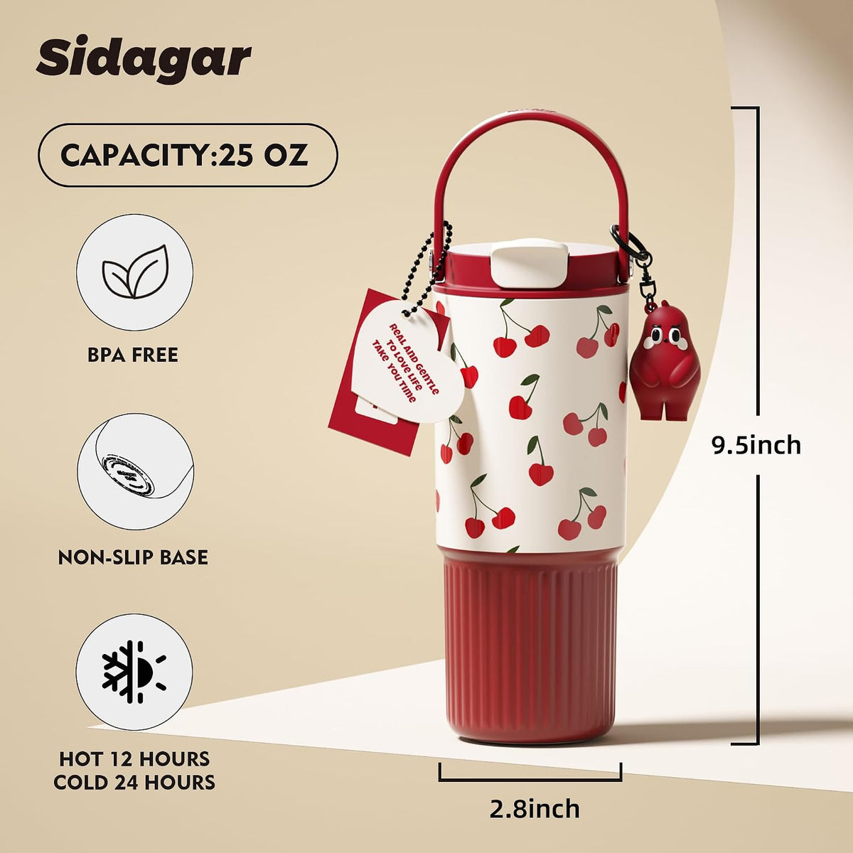 26 oz Insulated Stainless Steel Tumbler with Straw & Handle Black | Leak-proof Water Bottle| Dual Drinking Options with Straw & Spout | Cup Holder Compatible| BPA-Free | Cold 12H| Easy to Clean