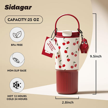 26 oz Insulated Stainless Steel Tumbler with Straw & Handle Black | Leak-proof Water Bottle| Dual Drinking Options with Straw & Spout | Cup Holder Compatible| BPA-Free | Cold 12H| Easy to Clean