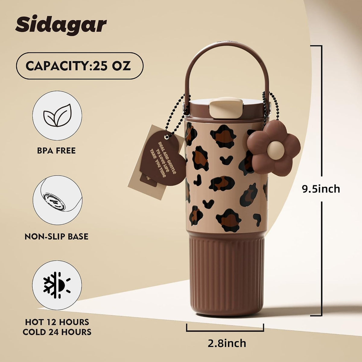 26 oz Insulated Stainless Steel Tumbler with Straw & Handle Black | Leak-proof Water Bottle| Dual Drinking Options with Straw & Spout | Cup Holder Compatible| BPA-Free | Cold 12H| Easy to Clean