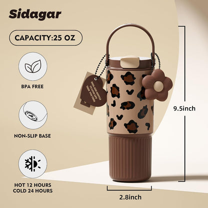 26 oz Insulated Stainless Steel Tumbler with Straw & Handle Black | Leak-proof Water Bottle| Dual Drinking Options with Straw & Spout | Cup Holder Compatible| BPA-Free | Cold 12H| Easy to Clean