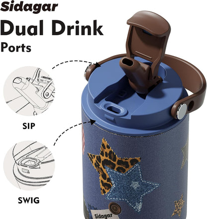26 oz Insulated Stainless Steel Tumbler with Straw & Handle Black | Leak-proof Water Bottle| Dual Drinking Options with Straw & Spout | Cup Holder Compatible| BPA-Free | Cold 12H| Easy to Clean