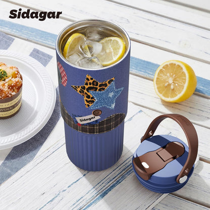 26 oz Insulated Stainless Steel Tumbler with Straw & Handle Black | Leak-proof Water Bottle| Dual Drinking Options with Straw & Spout | Cup Holder Compatible| BPA-Free | Cold 12H| Easy to Clean