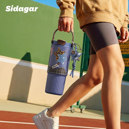26 oz Insulated Stainless Steel Tumbler with Straw & Handle Black | Leak-proof Water Bottle| Dual Drinking Options with Straw & Spout | Cup Holder Compatible| BPA-Free | Cold 12H| Easy to Clean