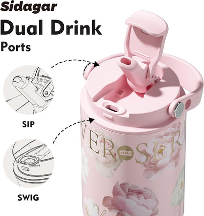 26 oz Insulated Stainless Steel Tumbler with Straw & Handle Black | Leak-proof Water Bottle| Dual Drinking Options with Straw & Spout | Cup Holder Compatible| BPA-Free | Cold 12H| Easy to Clean