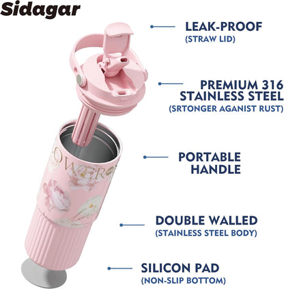 26 oz Insulated Stainless Steel Tumbler with Straw & Handle Black | Leak-proof Water Bottle| Dual Drinking Options with Straw & Spout | Cup Holder Compatible| BPA-Free | Cold 12H| Easy to Clean