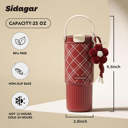 26 oz Insulated Stainless Steel Tumbler with Straw & Handle Black | Leak-proof Water Bottle| Dual Drinking Options with Straw & Spout | Cup Holder Compatible| BPA-Free | Cold 12H| Easy to Clean