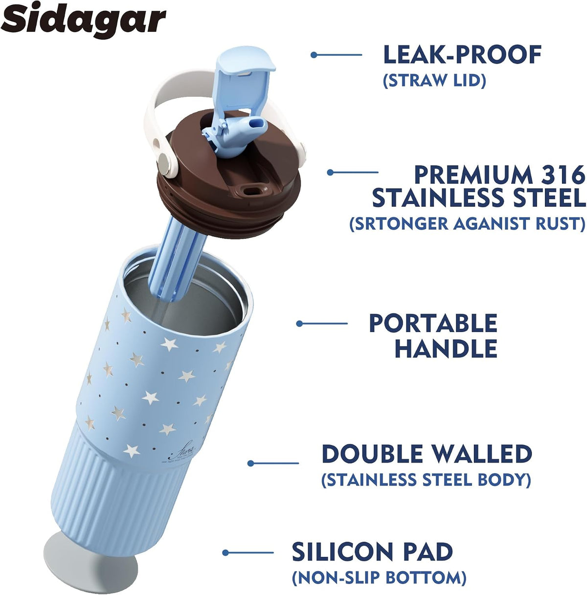 26 oz Insulated Stainless Steel Tumbler with Straw & Handle Black | Leak-proof Water Bottle| Dual Drinking Options with Straw & Spout | Cup Holder Compatible| BPA-Free | Cold 12H| Easy to Clean