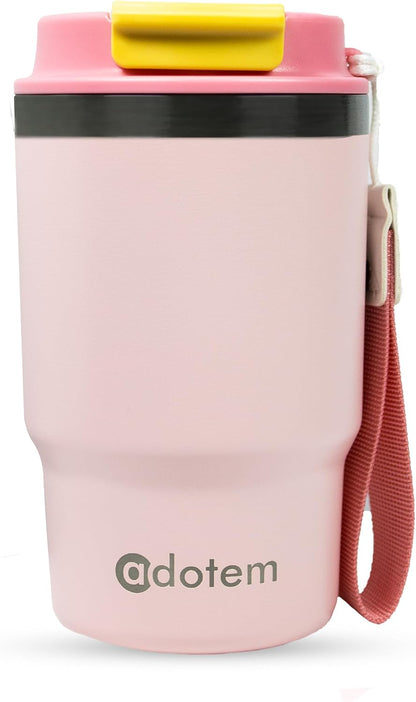Insulated 16oz Stainless Steel Tumbler Mug Leakproof Double Walled Vacuum Thermal Coffee Cup with 2-in-1 Straw & Lid, Cupholder-Friendly Travel Mug for Hot & Cold Drinks (Pink)