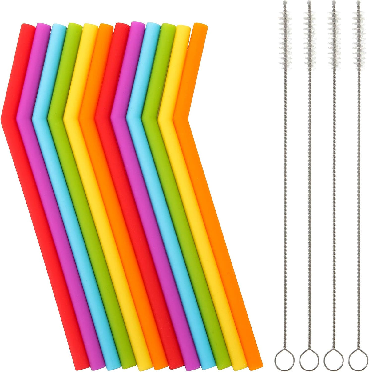 Reusable Silicone Straws for Toddlers & Kids - 12 pcs Flexible Short Drink 6.6" Straws for 6-10 oz Yeti/Rtic/Ozark Tumblers & 4 Cleaning Brushes - BPA free, no Rubber Tast