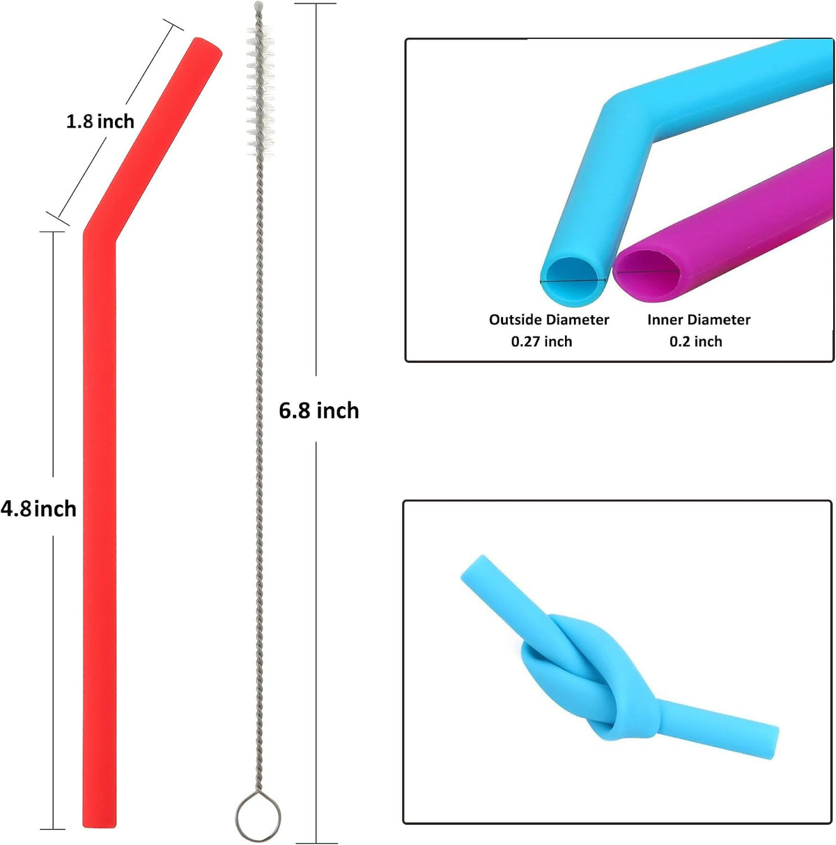 Reusable Silicone Straws for Toddlers & Kids - 12 pcs Flexible Short Drink 6.6" Straws for 6-10 oz Yeti/Rtic/Ozark Tumblers & 4 Cleaning Brushes - BPA free, no Rubber Tast