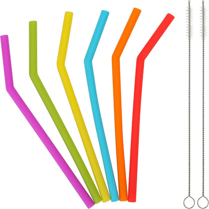 Reusable Silicone Straws for Toddlers & Kids - 12 pcs Flexible Short Drink 6.6" Straws for 6-10 oz Yeti/Rtic/Ozark Tumblers & 4 Cleaning Brushes - BPA free, no Rubber Tast