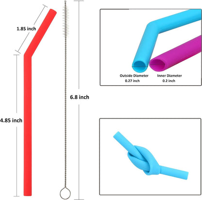 Reusable Silicone Straws for Toddlers & Kids - 12 pcs Flexible Short Drink 6.6" Straws for 6-10 oz Yeti/Rtic/Ozark Tumblers & 4 Cleaning Brushes - BPA free, no Rubber Tast