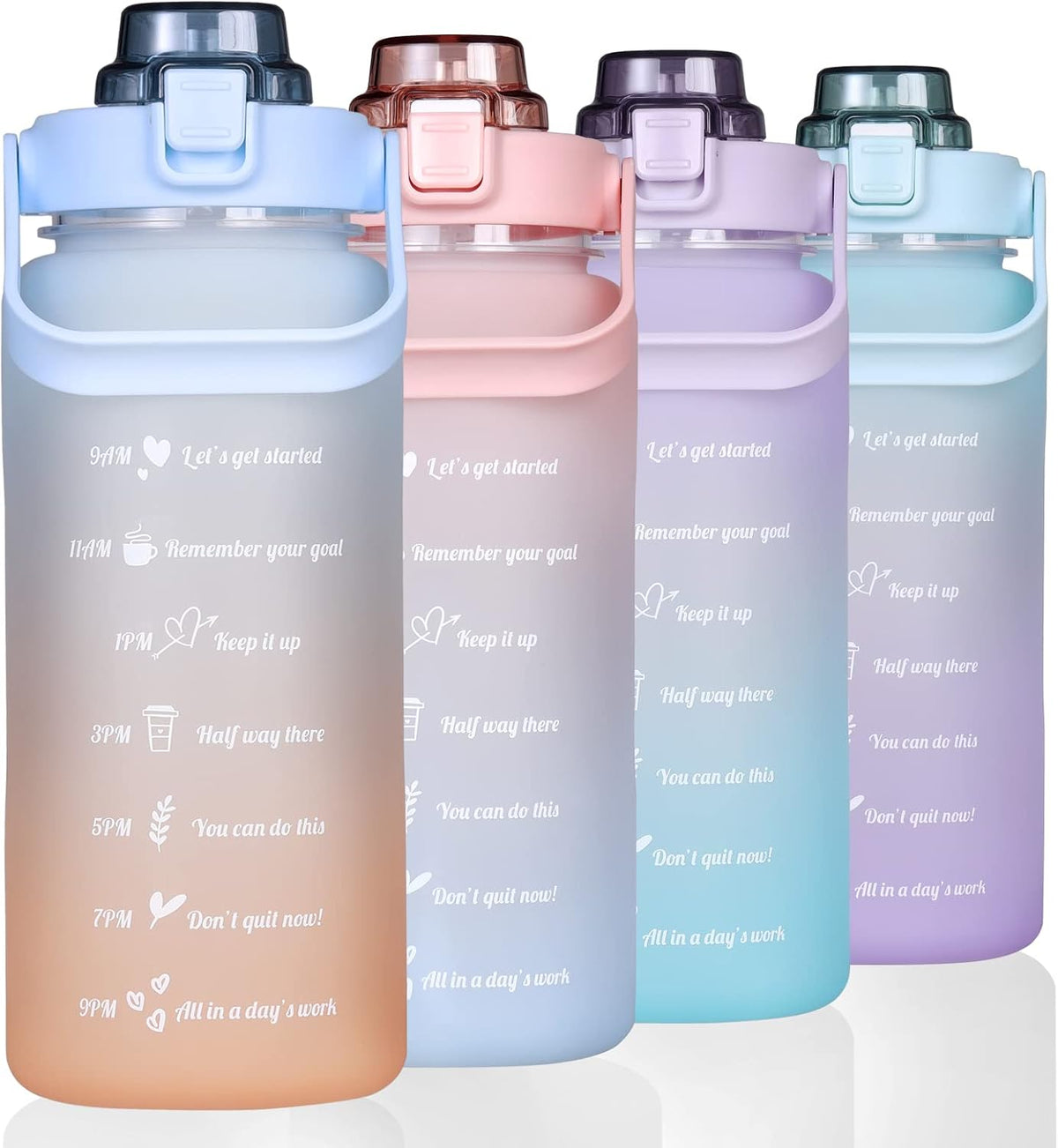 Large Motivational Water Bottle with Straw Time Marker BPA Free for Sport and Fitness (Pink Blue, 64 Oz / Half Gallon)