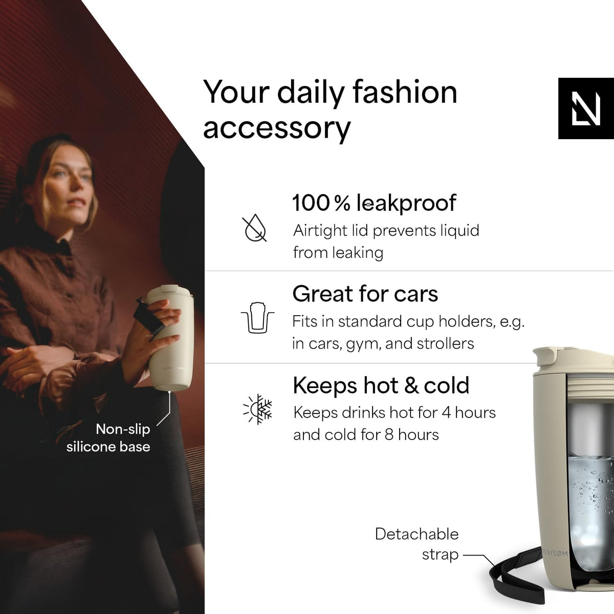 LARS NYSØM Thermo Coffee Mug-to-go with Strap 17oz - Coffee Travel Mug