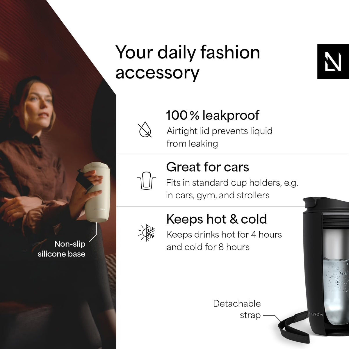 LARS NYSØM Thermo Coffee Mug-to-go with Strap 17oz - Coffee Travel Mug