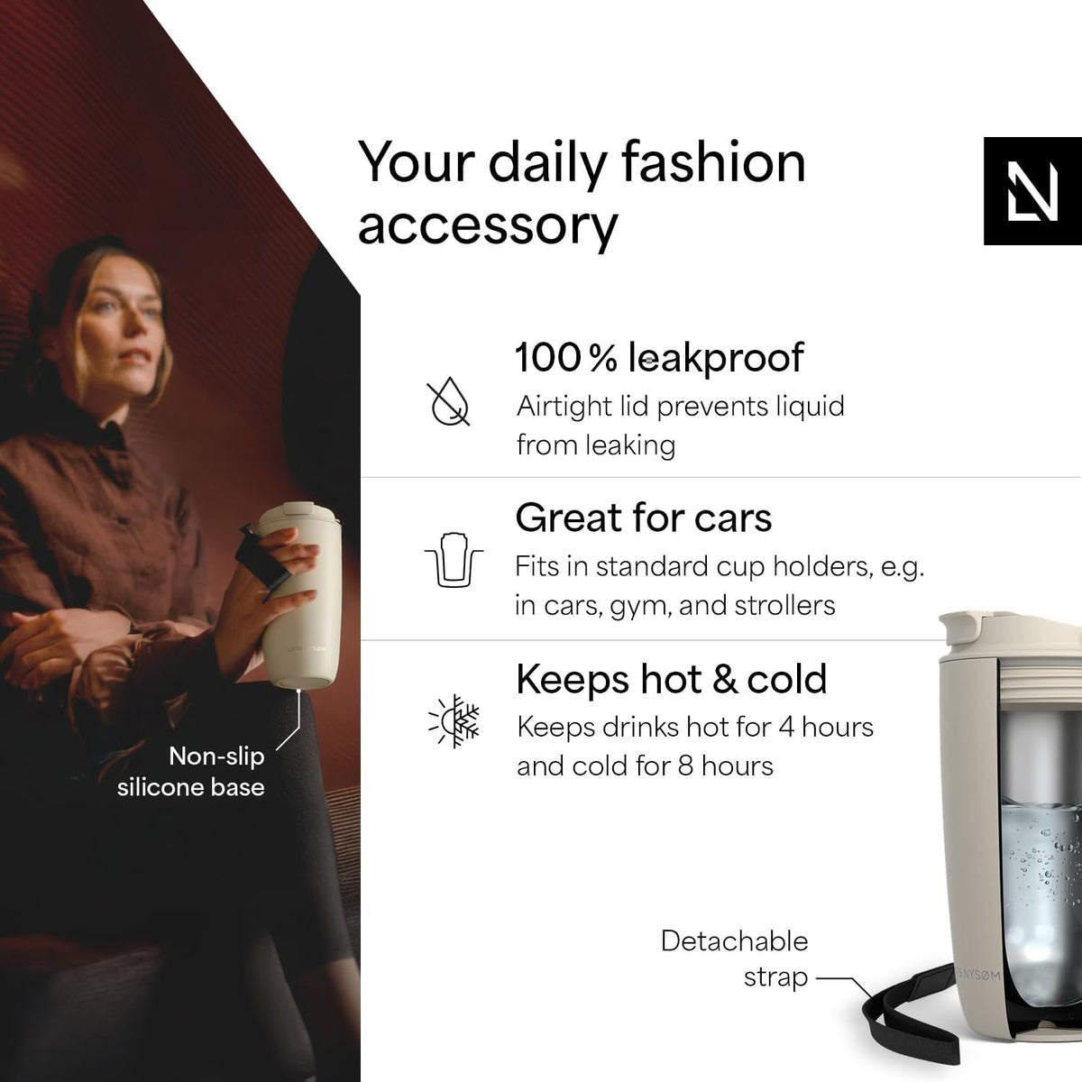 LARS NYSØM Thermo Coffee Mug-to-go with Strap 17oz - Coffee Travel Mug