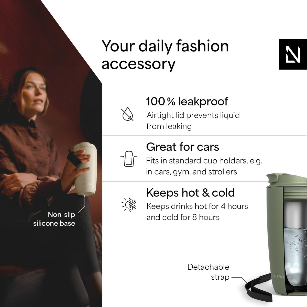 LARS NYSØM Thermo Coffee Mug-to-go with Strap 17oz - Coffee Travel Mug