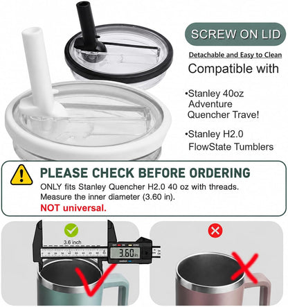 2 Pack Replacement Lids for Stanley Cup 40 oz, White + Black