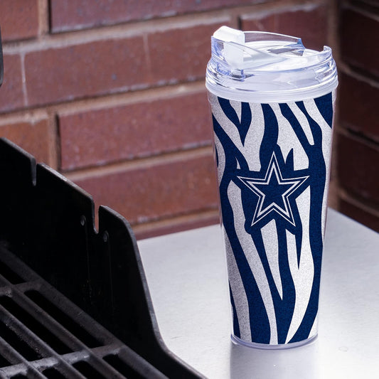 NFL Football Glitter 24oz Acrylic Glitter Tumbler with Hinged Lid, Officially Licensed Double Wall Tumbler with Straw
