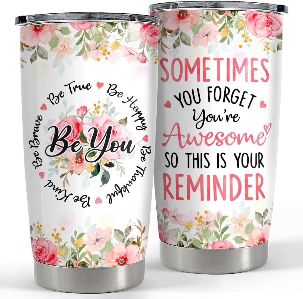 Sometimes You Forget You're Awesome Tumbler 20oz Inspirational Gifts Stainless Steel Insulated Tumblers Coffee Travel Mug Cup Gift for Coworkers Friends Sister Birthday Christmas