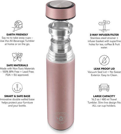 The ORIGINAL All-Brew Travel Tumbler & Thermos | OPRAH’s Favorite | 16oz/480ml Stainless Steel Insulated Water Bottle/Tea Flask/Cold Brew Coffee Mug