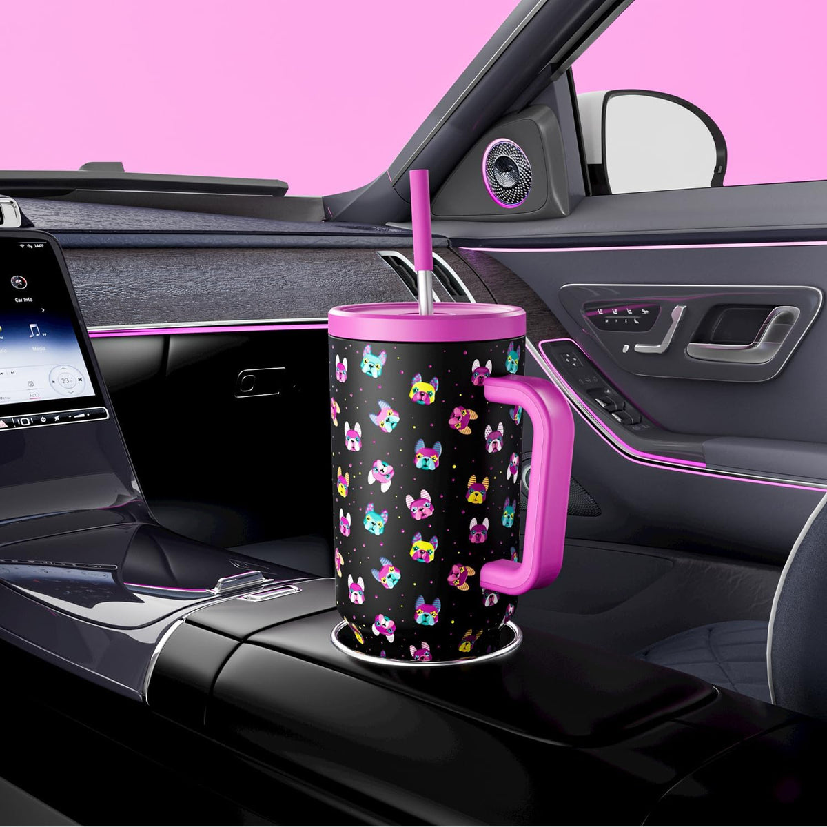 40 oz Tumbler with Handle and Straw: Stainless Steel Insulated Tumbler with Lid and Straw - 100% Leak Proof Tumbler for Car Cup Holders - Travelers Commuters Workers, Donut - Colors B