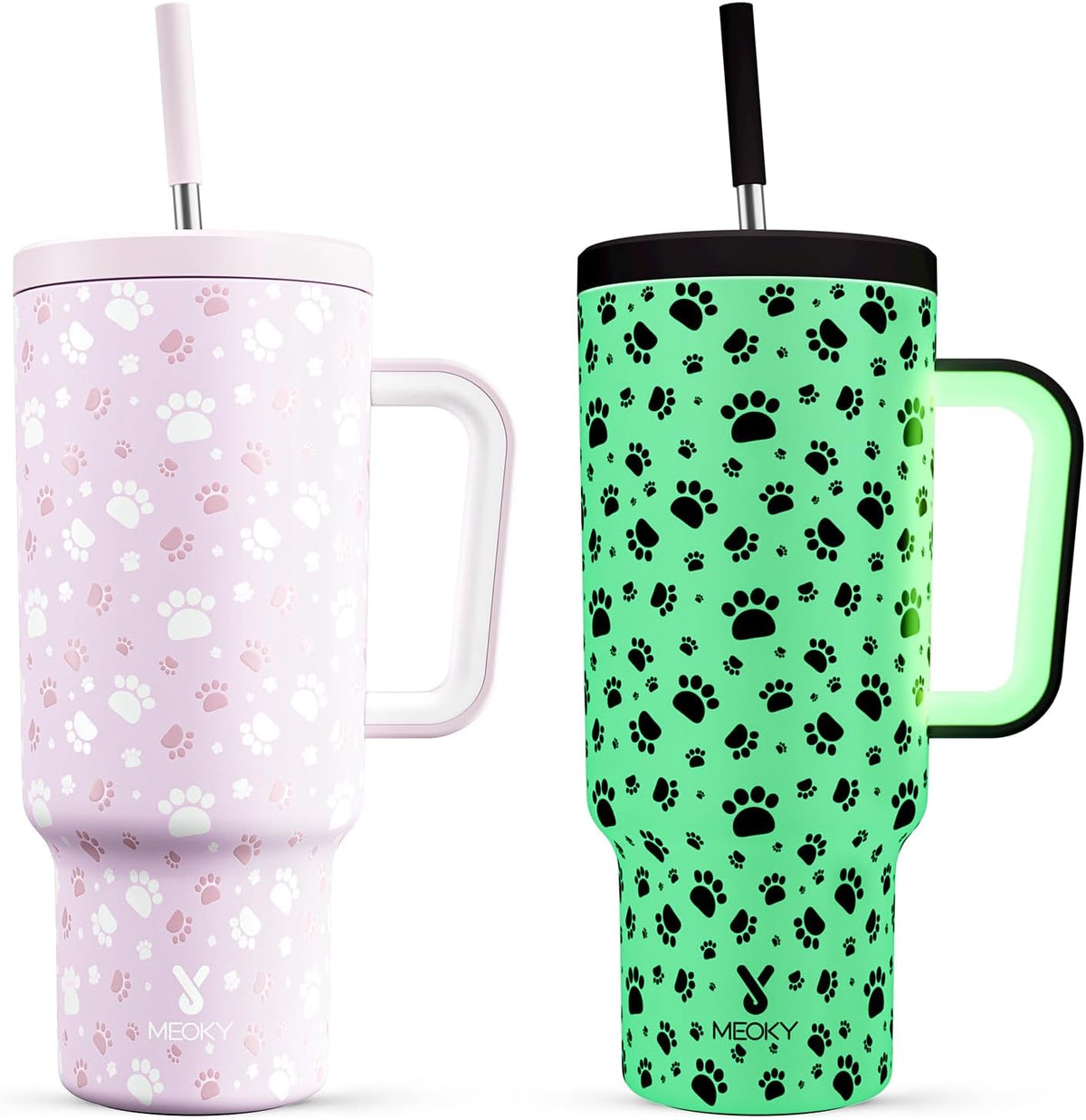 40 oz Tumbler with Handle and Straw: Stainless Steel Insulated Tumbler with Lid and Straw - 100% Leak Proof Tumbler for Car Cup Holders - Travelers Commuters Workers, Donut - Colors B