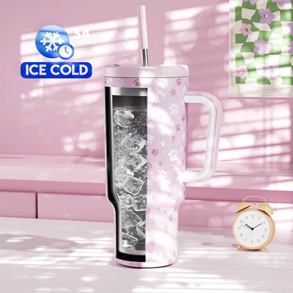 40 oz Tumbler with Handle and Straw: Stainless Steel Insulated Tumbler with Lid and Straw - 100% Leak Proof Tumbler for Car Cup Holders - Travelers Commuters Workers, Donut - Colors B