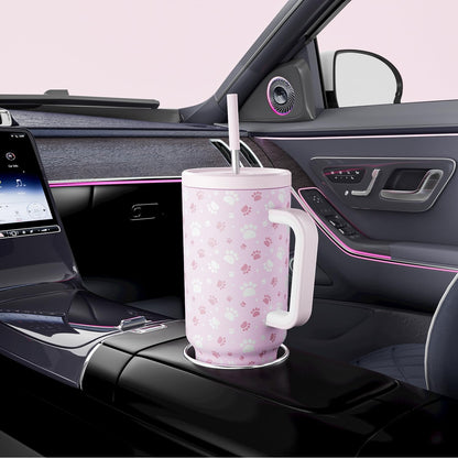 40 oz Tumbler with Handle and Straw: Stainless Steel Insulated Tumbler with Lid and Straw - 100% Leak Proof Tumbler for Car Cup Holders - Travelers Commuters Workers, Donut - Colors B
