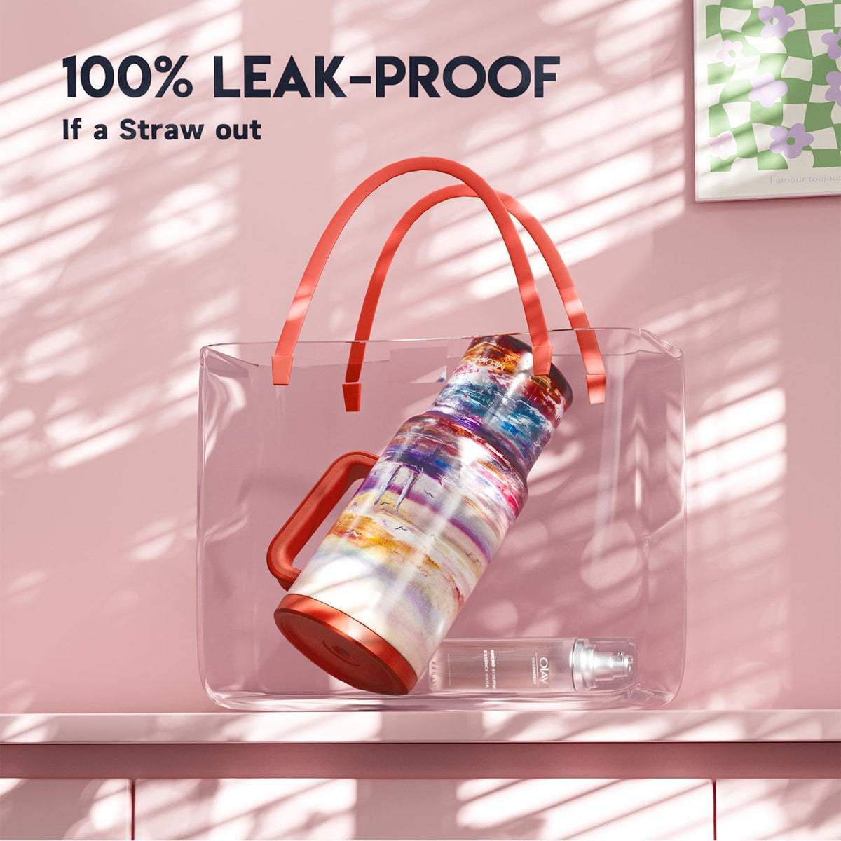 40 oz Tumbler with Handle and Straw: Stainless Steel Insulated Tumbler with Lid and Straw - 100% Leak Proof Tumbler for Car Cup Holders - Travelers Commuters Workers, Donut - Colors B