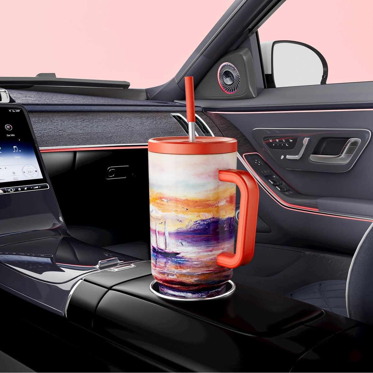 40 oz Tumbler with Handle and Straw: Stainless Steel Insulated Tumbler with Lid and Straw - 100% Leak Proof Tumbler for Car Cup Holders - Travelers Commuters Workers, Donut - Colors B