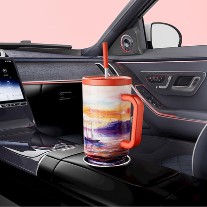 40 oz Tumbler with Handle and Straw: Stainless Steel Insulated Tumbler with Lid and Straw - 100% Leak Proof Tumbler for Car Cup Holders - Travelers Commuters Workers, Donut - Colors B