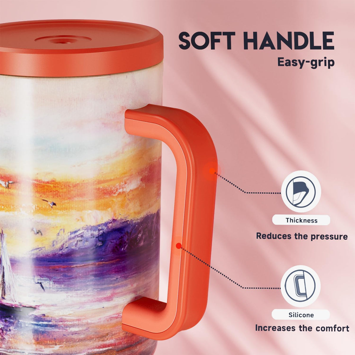 40 oz Tumbler with Handle and Straw: Stainless Steel Insulated Tumbler with Lid and Straw - 100% Leak Proof Tumbler for Car Cup Holders - Travelers Commuters Workers, Donut - Colors B
