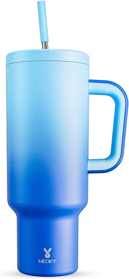 40 oz Tumbler with Handle and Straw: Stainless Steel Insulated Tumbler with Lid and Straw - 100% Leak Proof Tumbler for Car Cup Holders - Travelers Commuters Workers, Donut - Colors B