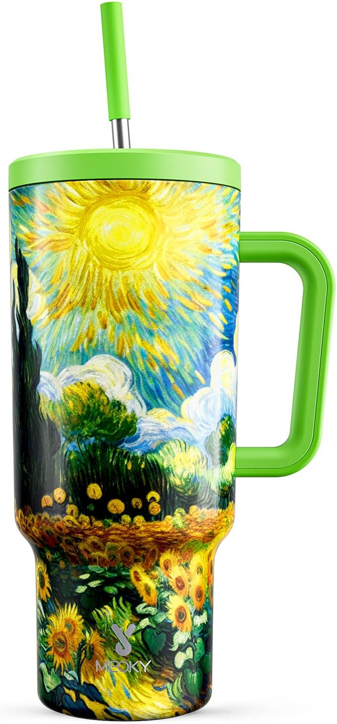 40 oz Tumbler with Handle and Straw: Stainless Steel Insulated Tumbler with Lid and Straw - 100% Leak Proof Tumbler for Car Cup Holders - Travelers Commuters Workers, Donut - Colors B