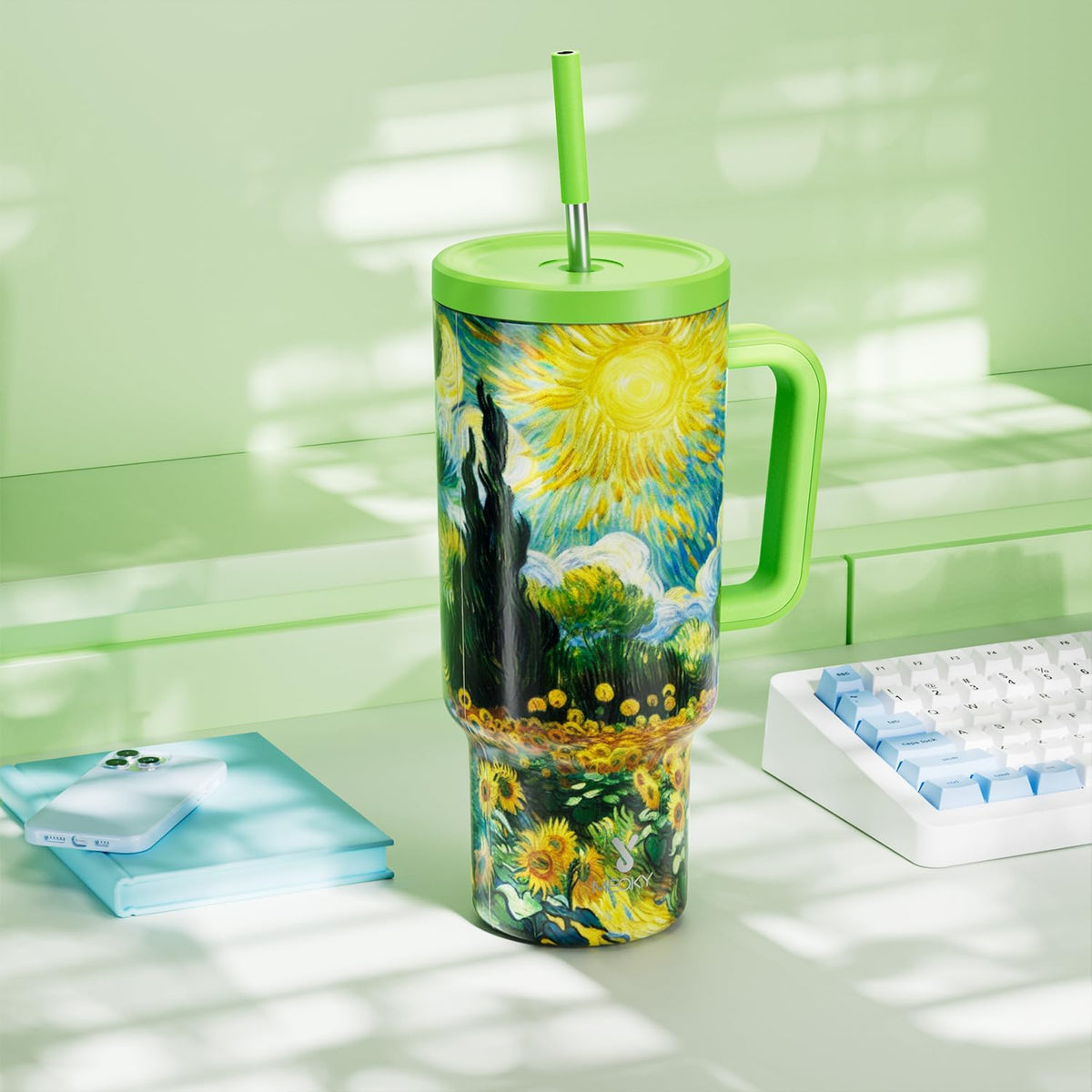 40 oz Tumbler with Handle and Straw: Stainless Steel Insulated Tumbler with Lid and Straw - 100% Leak Proof Tumbler for Car Cup Holders - Travelers Commuters Workers, Donut - Colors B