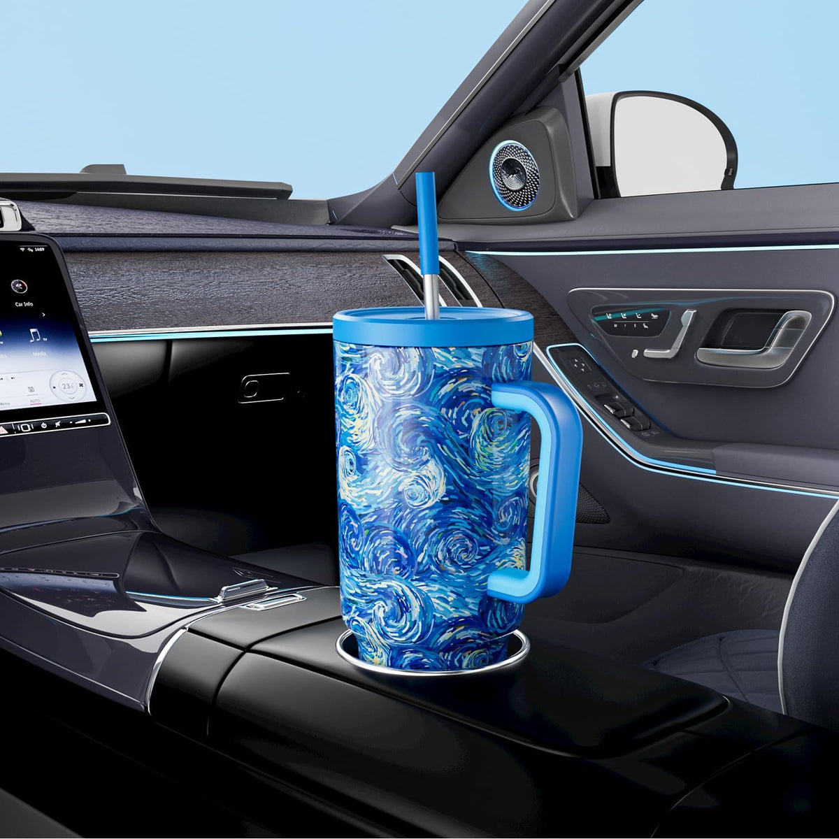40 oz Tumbler with Handle and Straw: Stainless Steel Insulated Tumbler with Lid and Straw - 100% Leak Proof Tumbler for Car Cup Holders - Travelers Commuters Workers, Donut - Colors B