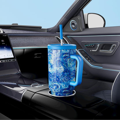 40 oz Tumbler with Handle and Straw: Stainless Steel Insulated Tumbler with Lid and Straw - 100% Leak Proof Tumbler for Car Cup Holders - Travelers Commuters Workers, Donut - Colors B