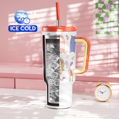 40 oz Tumbler with Handle and Straw: Stainless Steel Insulated Tumbler with Lid and Straw - 100% Leak Proof Tumbler for Car Cup Holders - Travelers Commuters Workers, Donut - Colors B