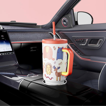 40 oz Tumbler with Handle and Straw: Stainless Steel Insulated Tumbler with Lid and Straw - 100% Leak Proof Tumbler for Car Cup Holders - Travelers Commuters Workers, Donut - Colors B