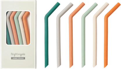 14” Silicone Tumbler Straws - Compatible with Stanley 40 oz cup - Reusable Flexible Long Bendy Drinking Straw with Cleaning Brush for Tall Tumblers - Food-Safe - Set of 6 Oak