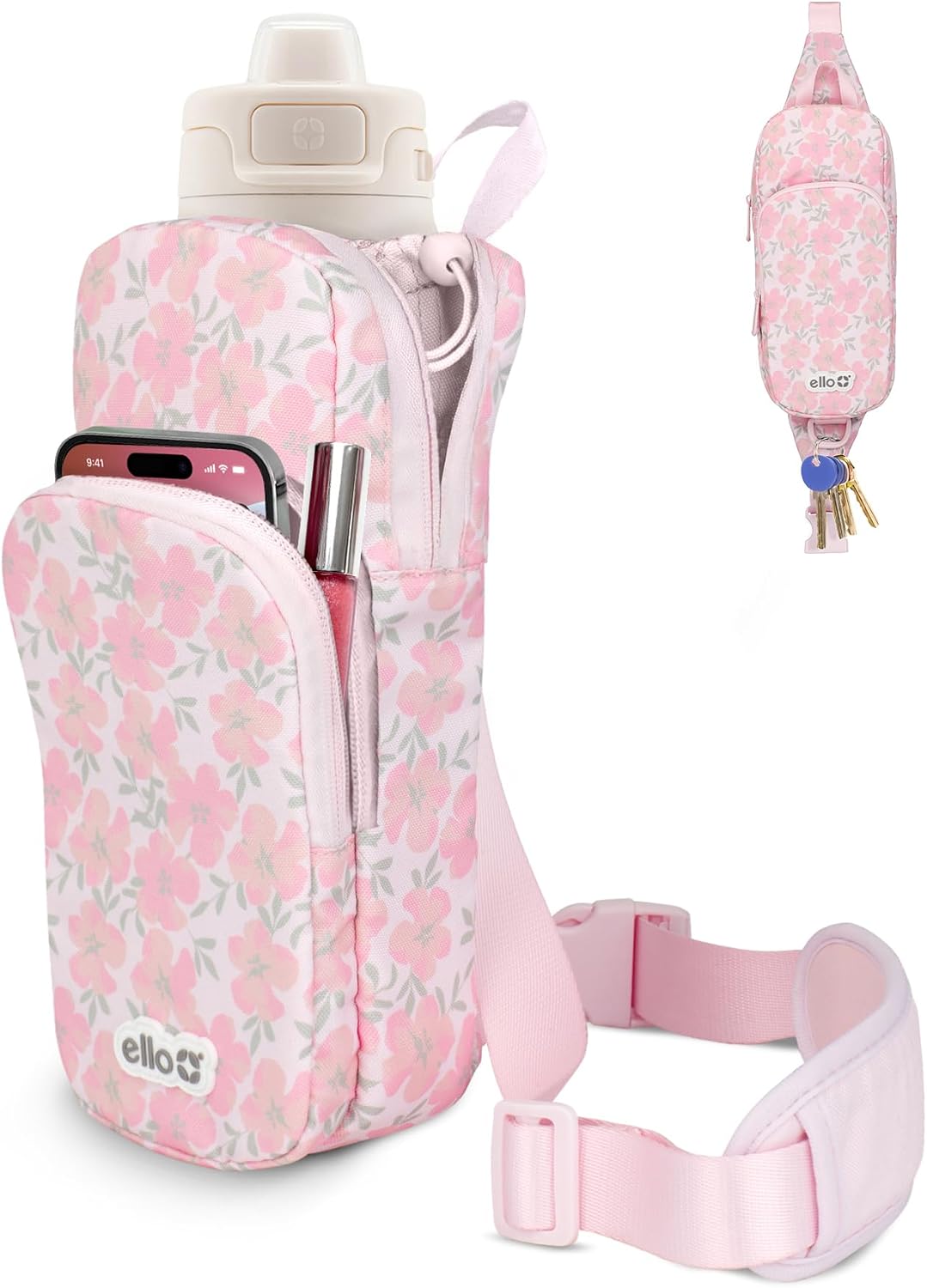 Crossbody Sling Water Bottle Bag | Fits 24oz | Pockets, Adjustable Strap, Drawstring Fastener, Machine Washable
