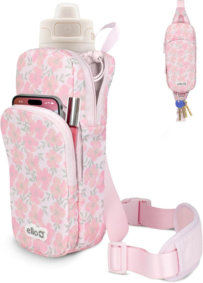 Crossbody Sling Water Bottle Bag | Fits 24oz | Pockets, Adjustable Strap, Drawstring Fastener, Machine Washable