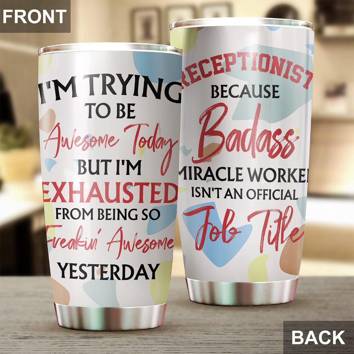 Office Tumbler Stainless Steel 20oz Straw Lid, Funny Front Desk Gifts Bulk For Birthday Christmas, National Receptionists Day Gifts For Women Men Coffee Cup