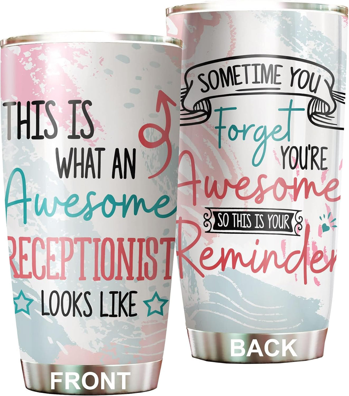 Office Tumbler Stainless Steel 20oz Straw Lid, Funny Front Desk Gifts Bulk For Birthday Christmas, National Receptionists Day Gifts For Women Men Coffee Cup