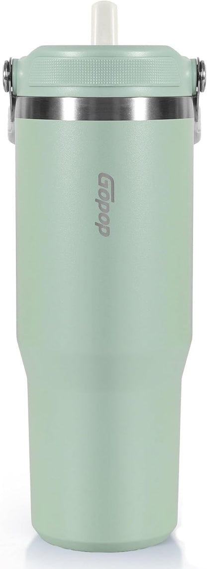 30 oz Tumbler with Flip Straw - Vacuum Insulated Stainless Steel Water Bottle for Home, Office or Car - Reusable Cup with Straw Leakproof Flip, Cold up to 24h, Mint