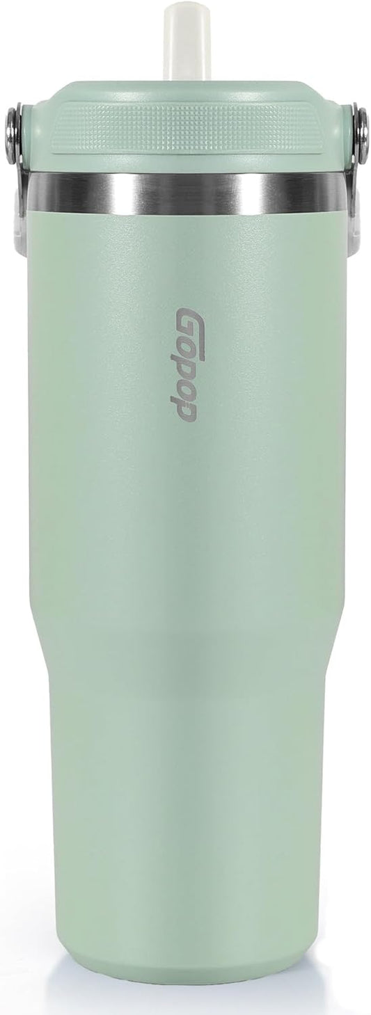 30 oz Tumbler with Flip Straw - Vacuum Insulated Stainless Steel Water Bottle for Home, Office or Car - Reusable Cup with Straw Leakproof Flip, Cold up to 24h, Mint