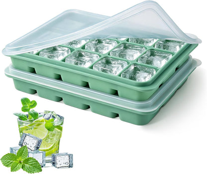 Ice Cube Trays Set of 2, 15-Cube Silicone Molds with Removable Lids
