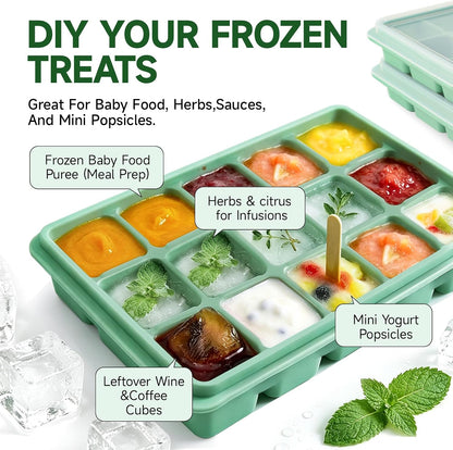 Ice Cube Trays Set of 2, 15-Cube Silicone Molds with Removable Lids